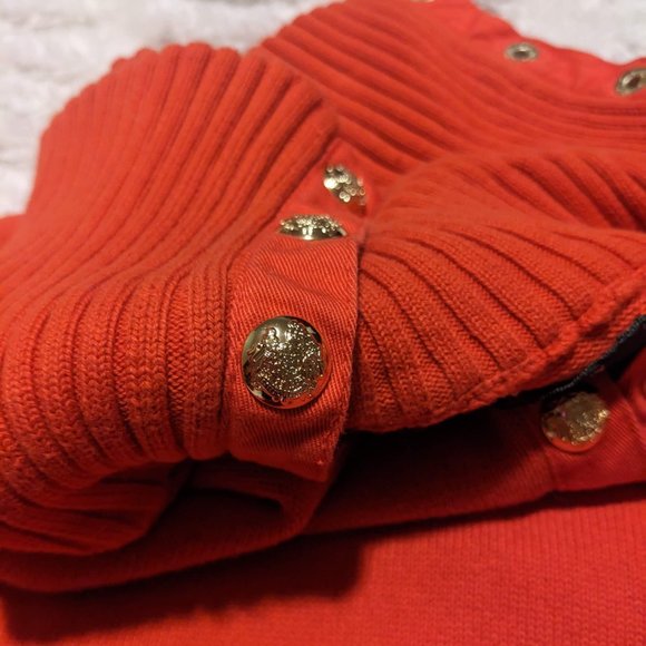 Lauren by Ralph Lauren Vintage Petite Orange Knit Snap Neck Sweater - Picture 4 of 7